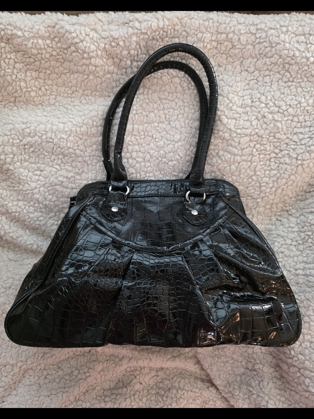Giannini Women’s Black Croc-Embossed Patent Shoulder Bag